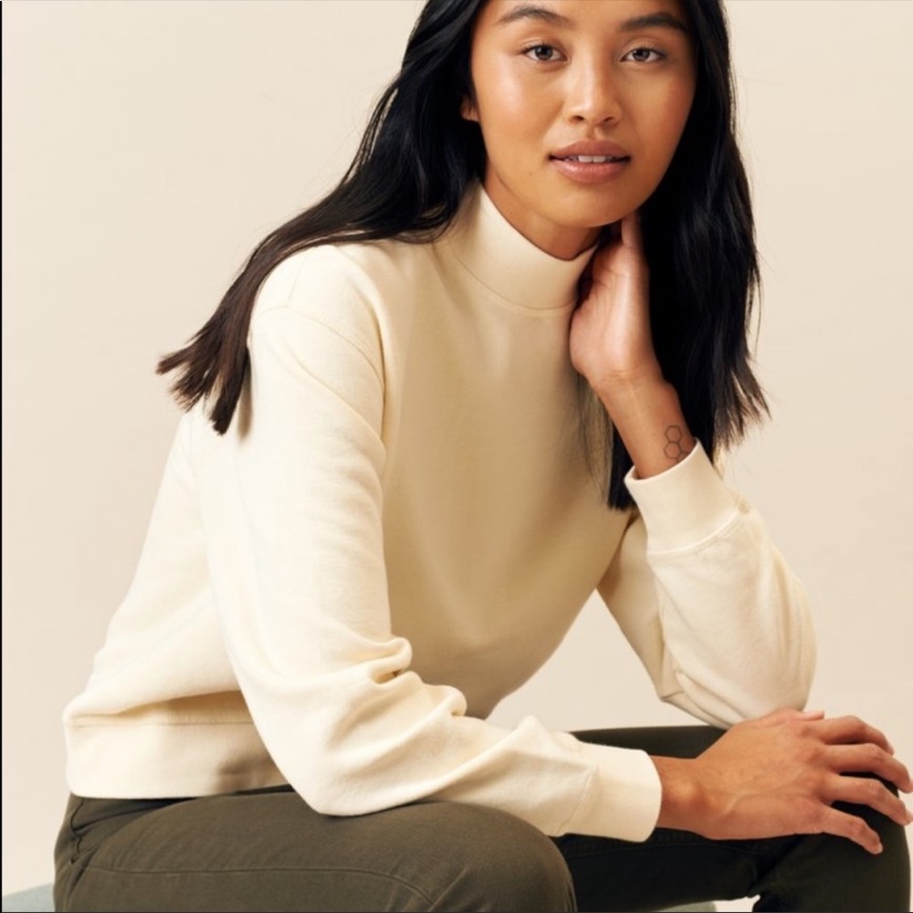 KOTN Mock Neck 100% Cotton Pullover Sweatshirt in Alabaster Butter Cream